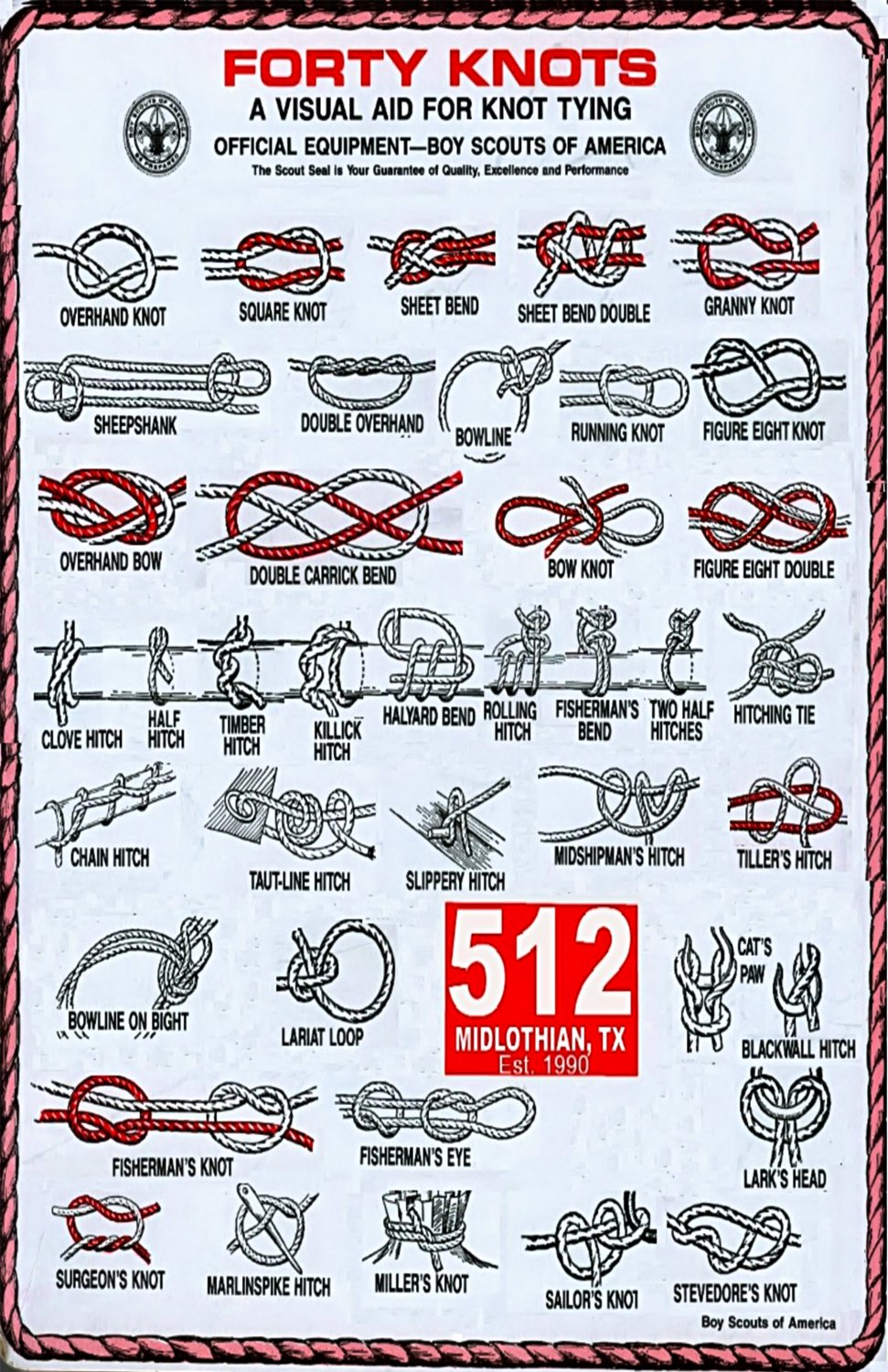 Forty Knots A Visual aid for Knot Tying Boy Scouts Chart 18"x28" (45cm/70cm) Poster