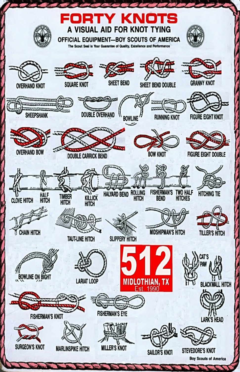 Forty Knots A Visual aid for Knot Tying Boy Scouts Chart 18"x28" (45cm/70cm) Canvas Print