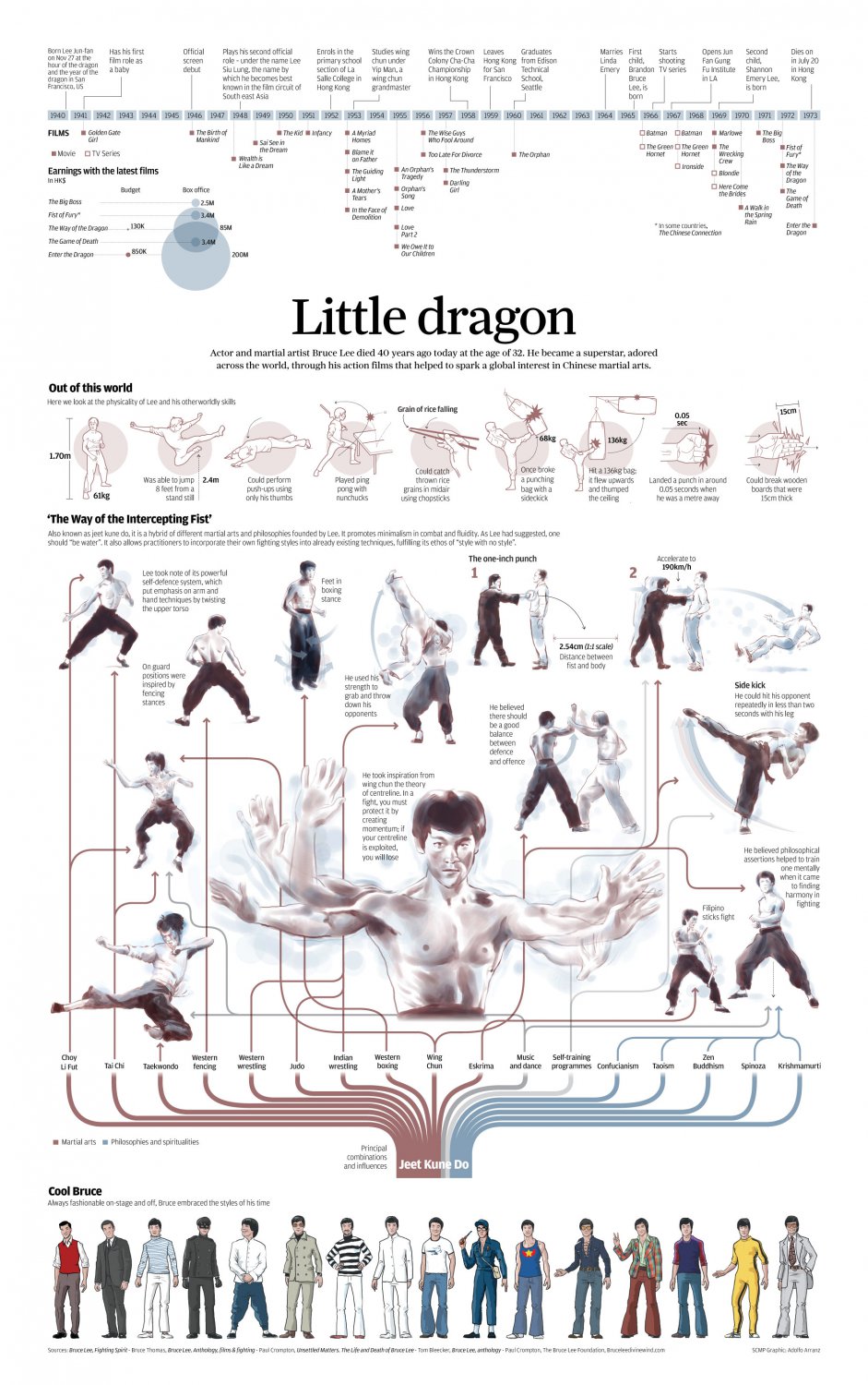 Little Dragon Bruce Lee Infographic Chart 18"x28" (45cm/70cm) Poster