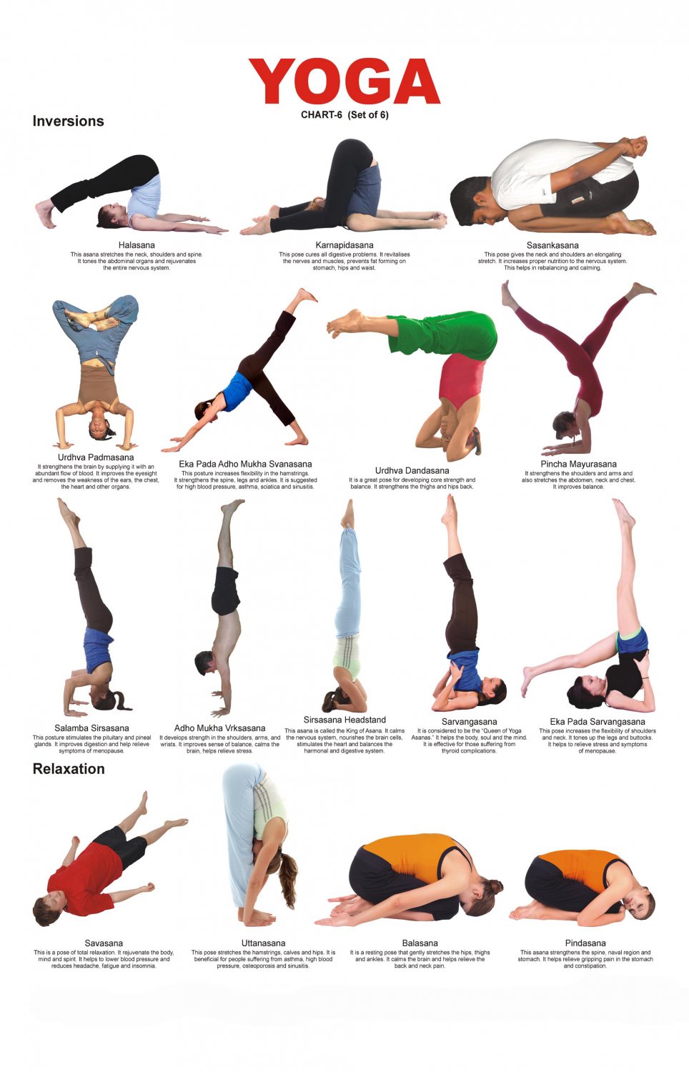 Yoga Inversions Chart 13"x19" (32cm/49cm) Polyester Fabric Poster