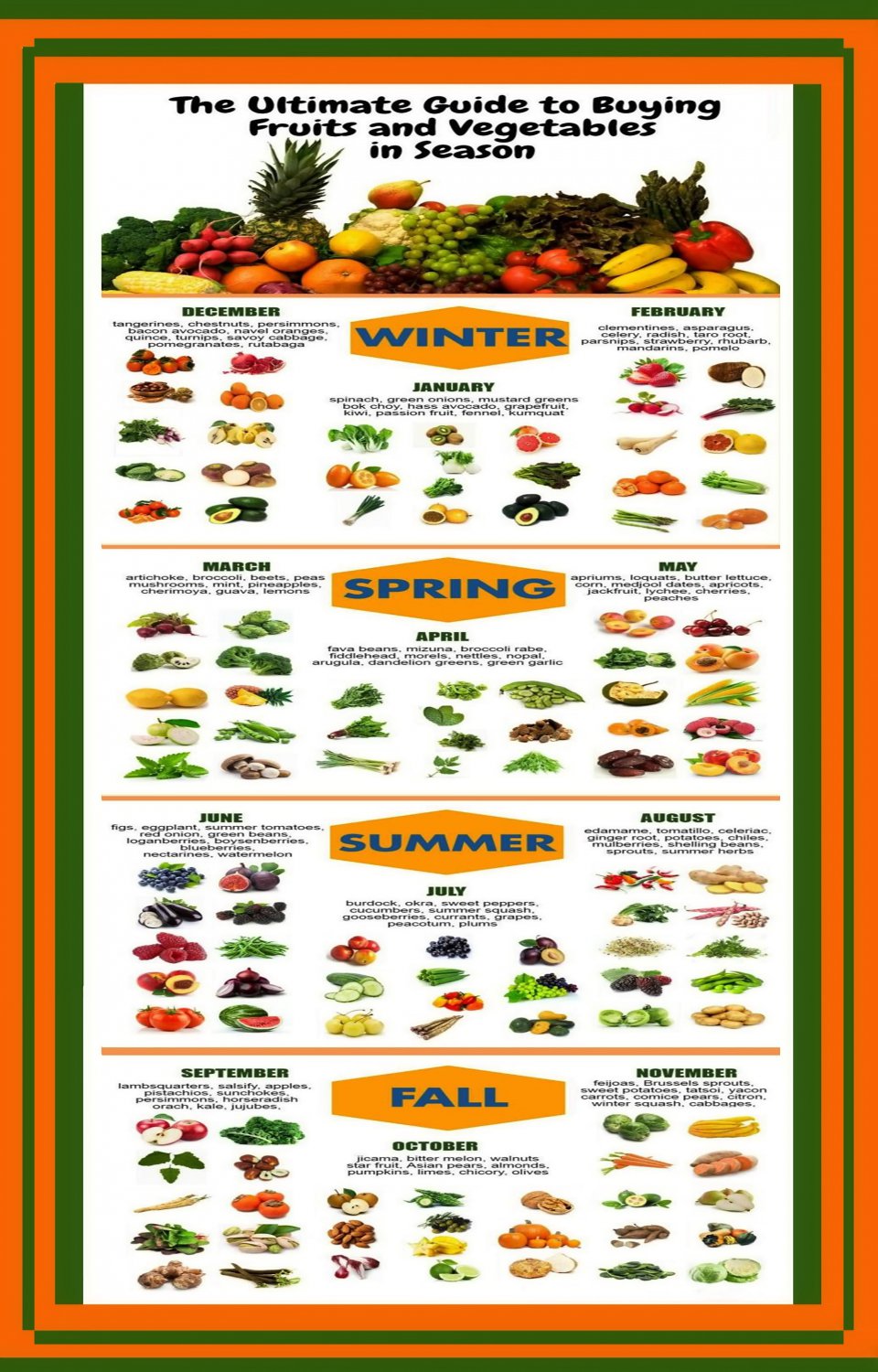 Ultimate Guide to Buying Fruits and Vegetables  Chart 13"x19" (32cm/49cm) Polyester Fabric Poster