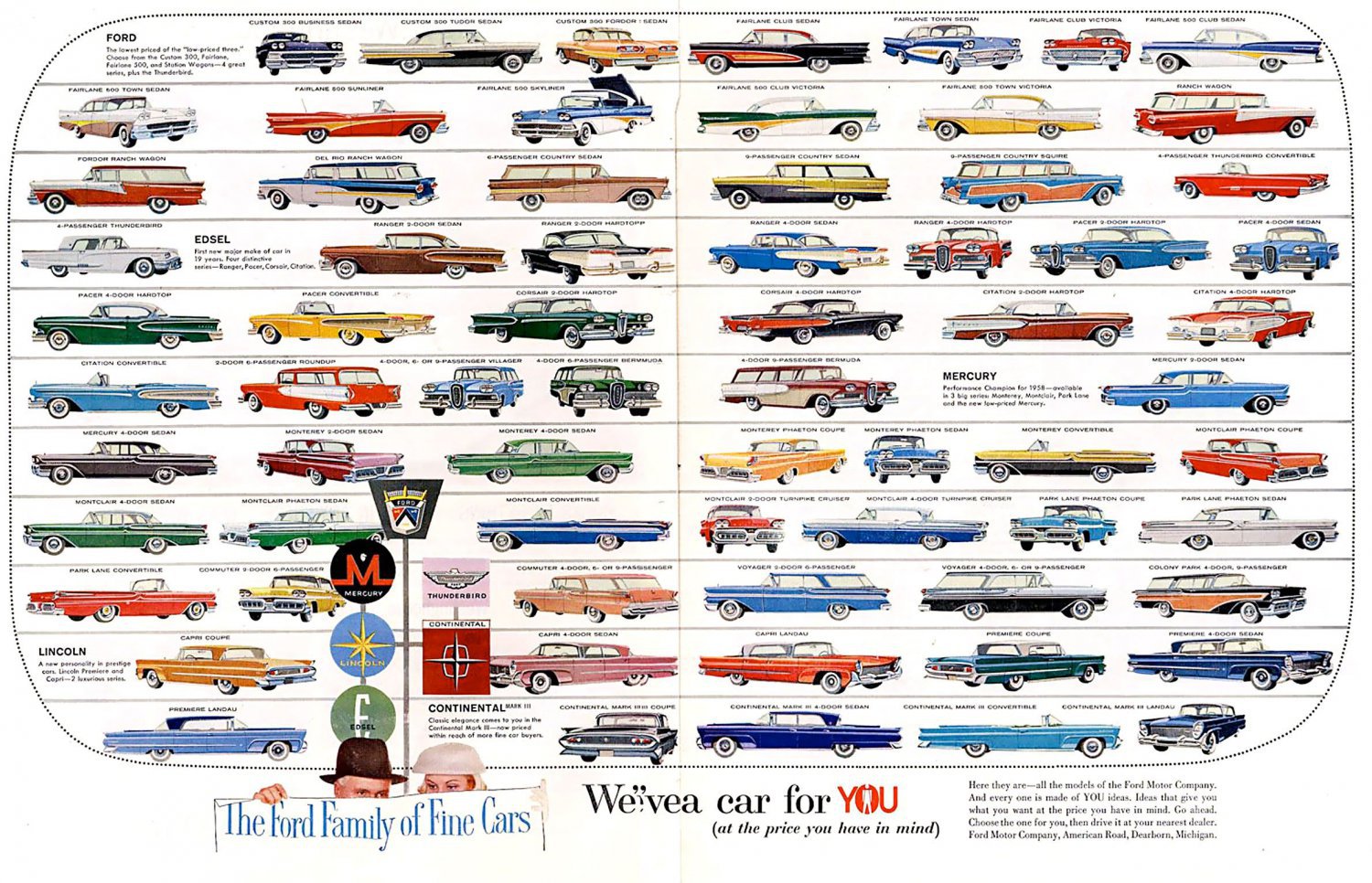 The Ford Family of Fine Cars Chart 13"x19" (32cm/49cm) Polyester Fabric Poster