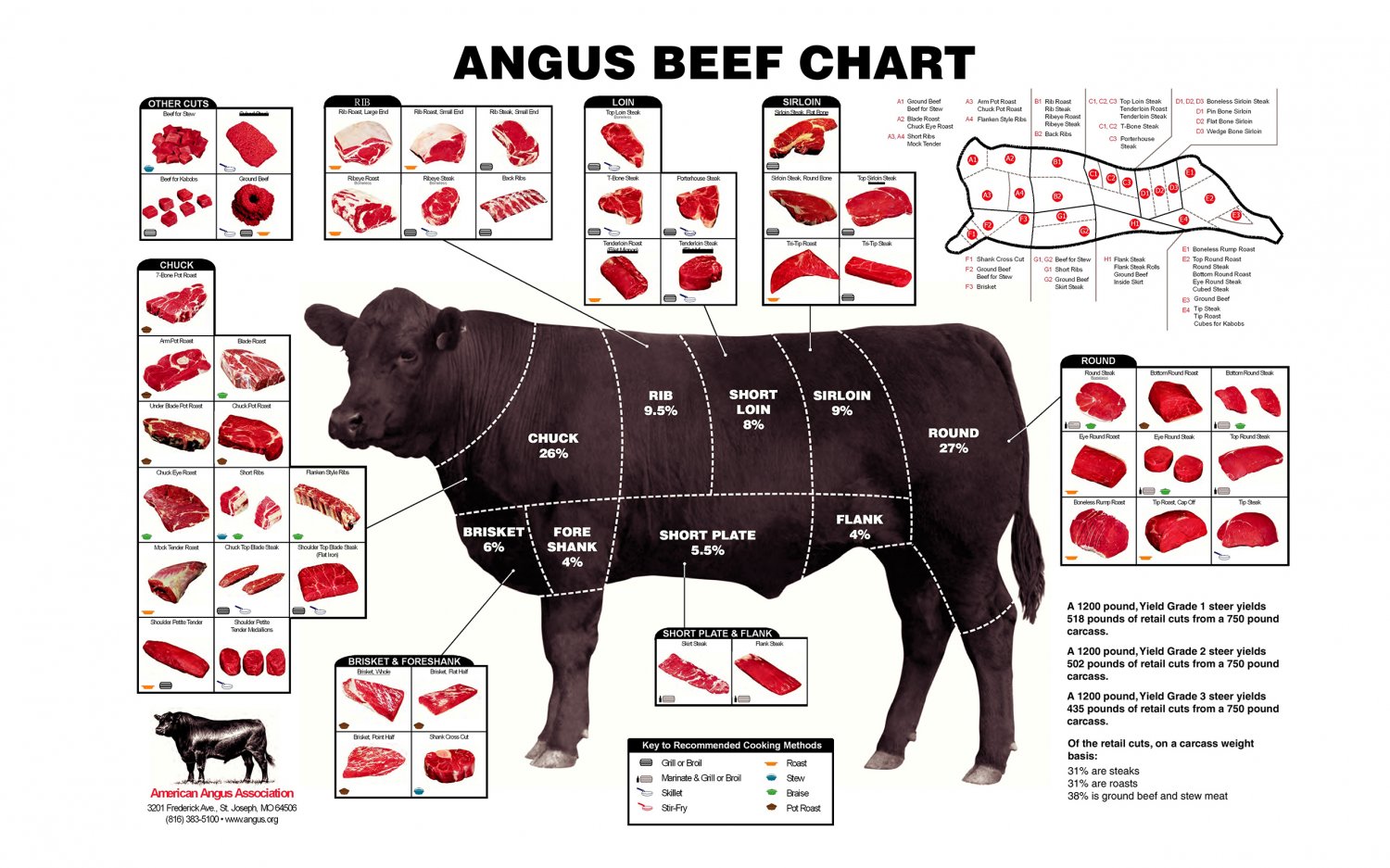 Angus Beef Chart 13"x19" (32cm/49cm) Polyester Fabric Poster