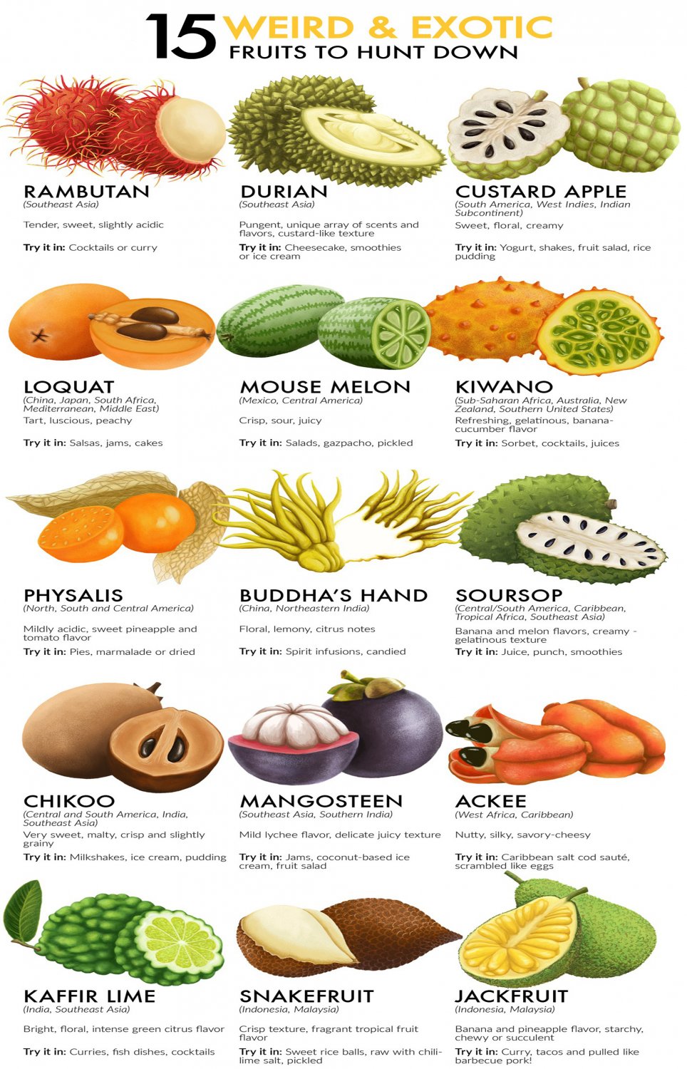 15 weird and exotic fruits to hunt down Chart 13"x19" (32cm/49cm) Polyester Fabric Poster