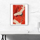 Red Cranes Vintage Japanese Art  13"x19" (32cm/49cm) Polyester Fabric Poster