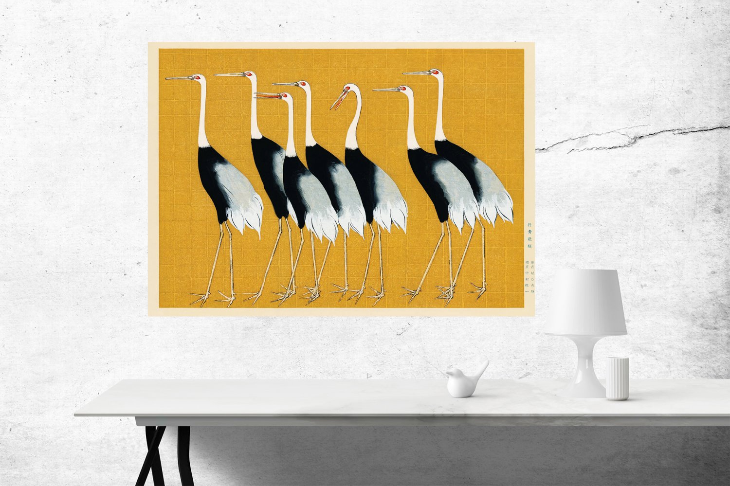 Seven Cranes Bird Vintage Japanese Art 13"x19" (32cm/49cm) Polyester Fabric Poster