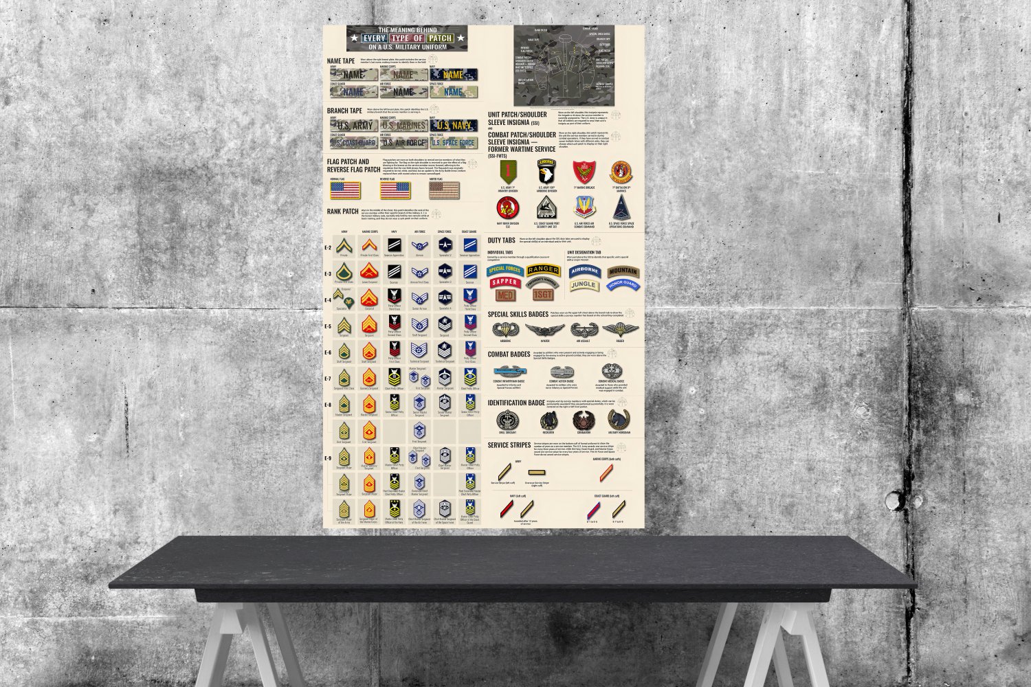 US Military Uniform Patch Infographic Chart 18"x28" (45cm/70cm) Poster
