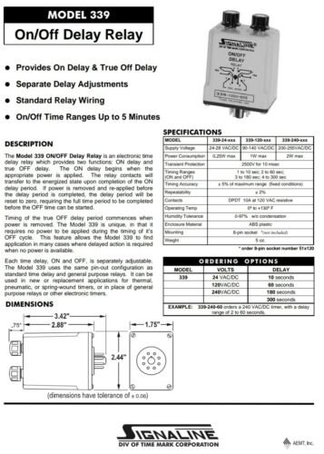 TIME MARK 339-120V-300S ON/OFF DELAY RELAY, TRUE OFF, AC/DC, 8-PIN, 1-300SEC