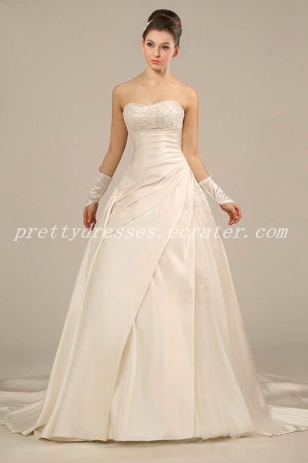 Modest A-line Satin Wedding Dress Corset Back