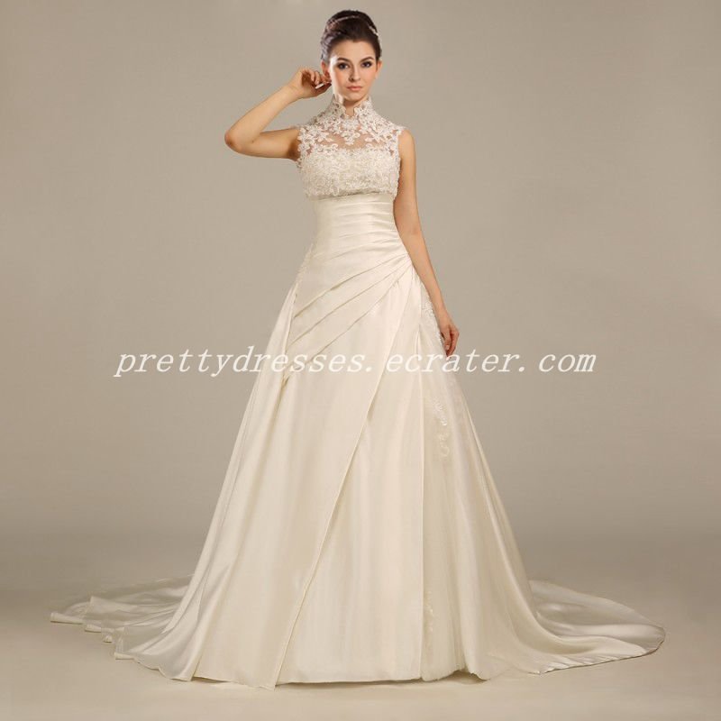 High Collar Illusion Neckline Winter Wedding Dress -6699