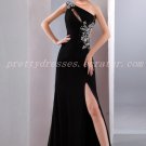 Sexy One Shoulder A-line Black Evening Dress Front Split