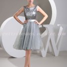 Bateau Neckline Knee Length Silver Gray Short Prom Dress