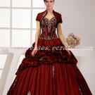 Traditional Burgundy Taffeta Ball Gown Sweet 15 dress with Bolero