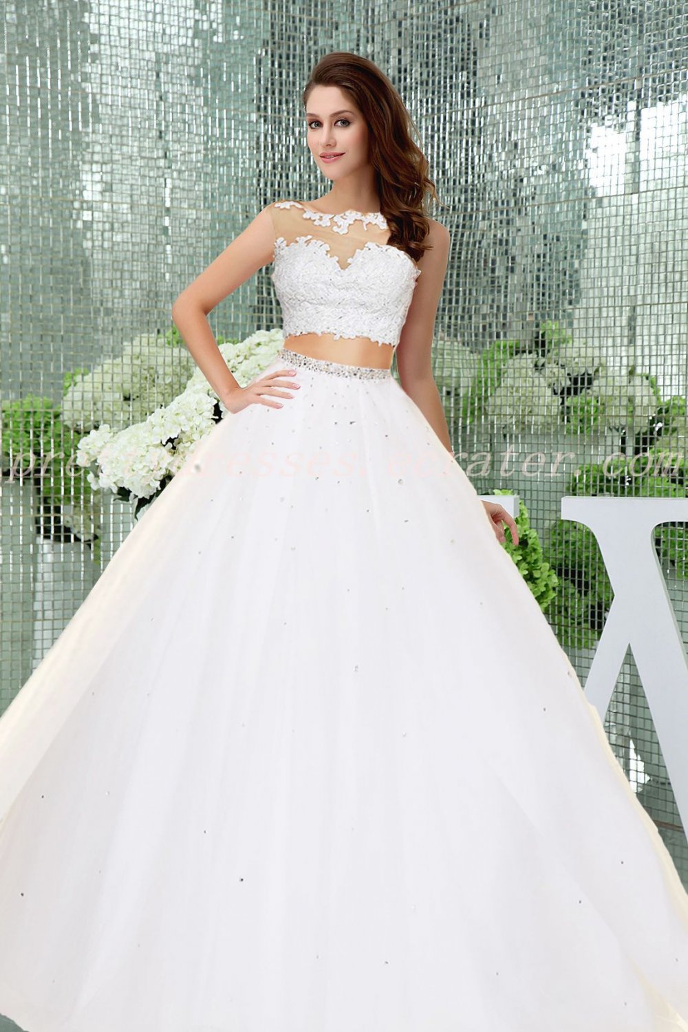 Two Pieces Ball Gown Lace Quinceanera Dress