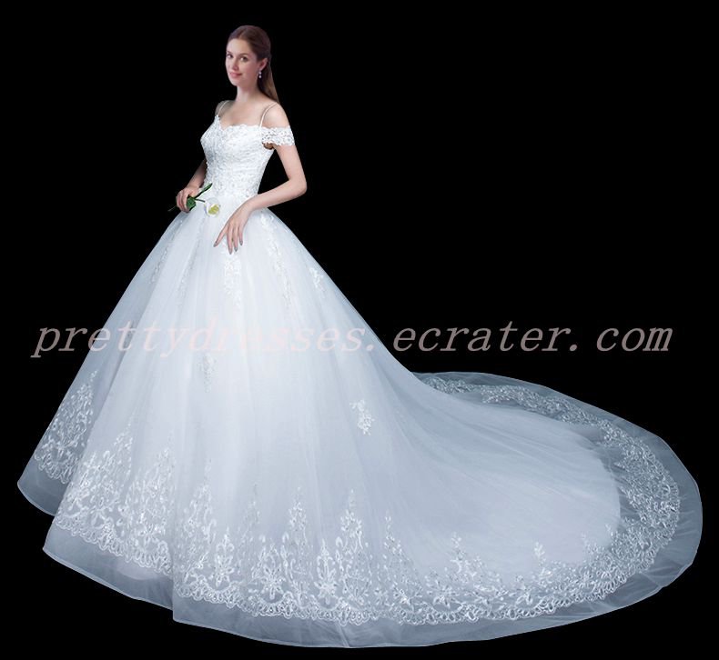Impressive Off Shoulder Princess Ball Gown Bridal Dress With Big Train