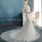 3/4 Sleeves Scoop Neckline Mermaid/Trumpet Lace Wedding Dress