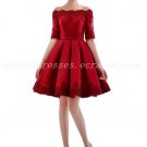1/2 Sleeves Off Shoulder Short Red Lace Prom Dress