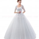 1/2 Sleeves Square Neckline Princess Ball Gown Wedding Dress
