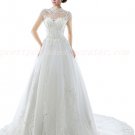 Cap Sleeves High Neck Lace Wedding Dress For Ceremony