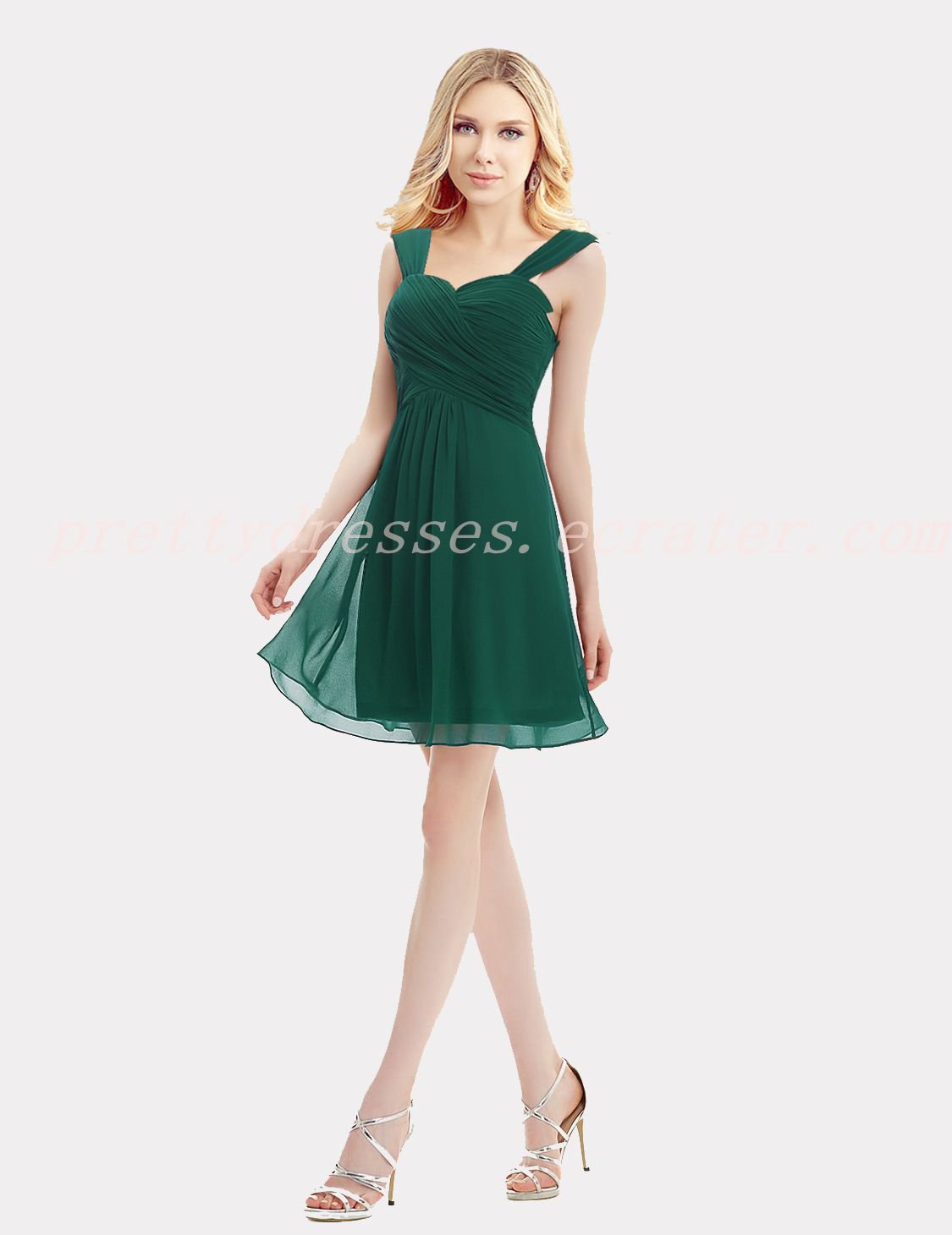 Affordable Straps Hunter Green Short Bridesmaid Dress