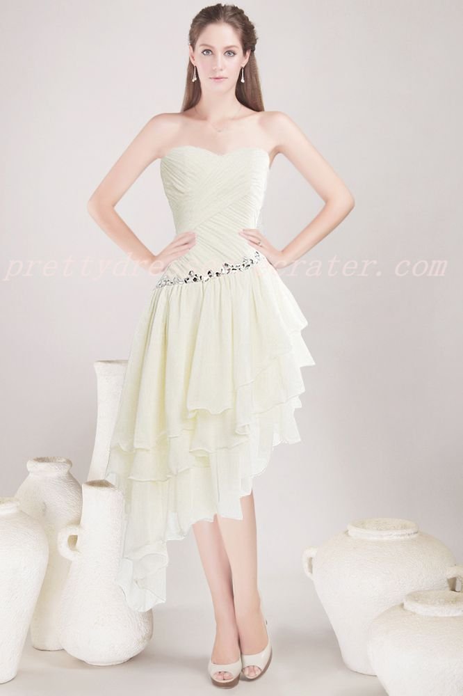 Beautiful Sage Chiffon High Low Prom Dress With Diamond
