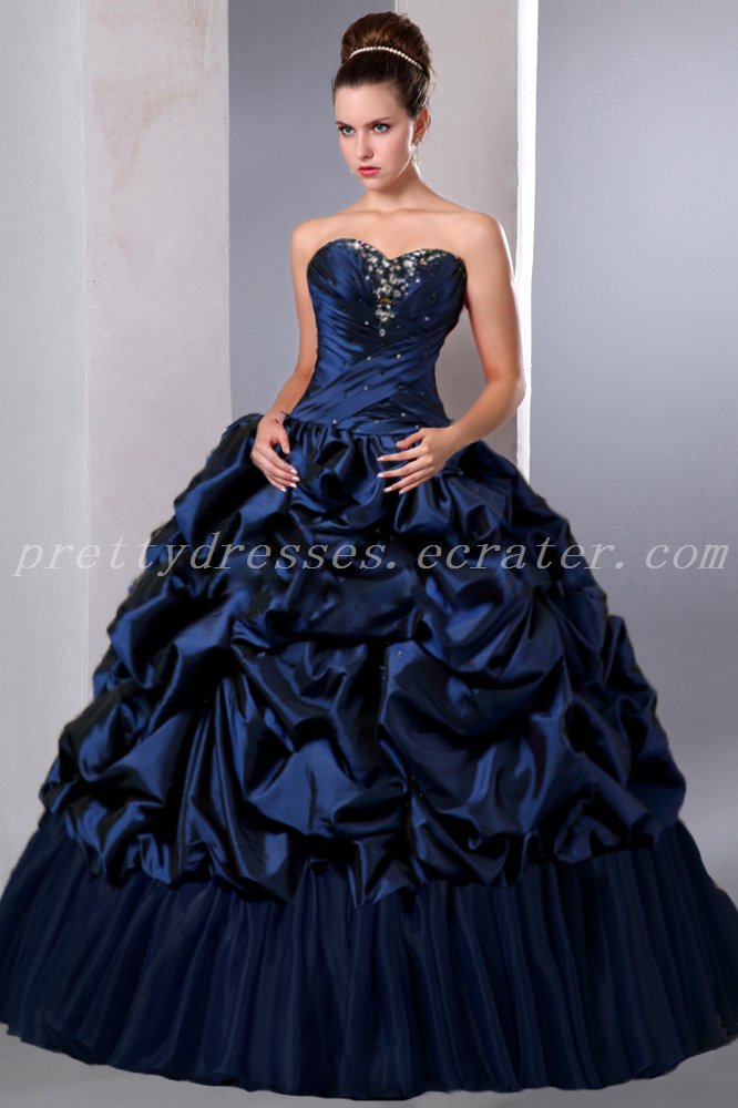Classy Sweetheart Ball Gown Full Length Dark Navy Sweet 16 Dresses