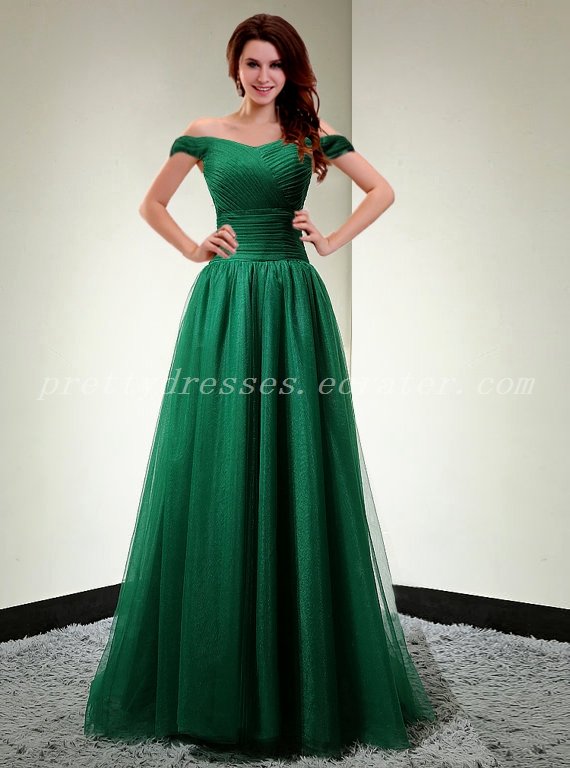Charming Off Shoulder Hunter Green Prom Dress