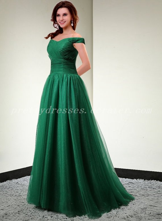 Charming Off Shoulder Hunter Green Prom Dress