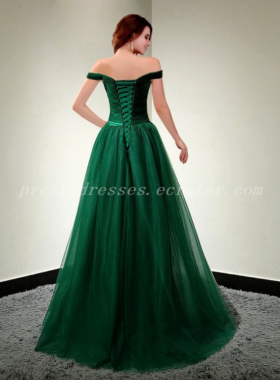 Charming Off Shoulder Hunter Green Prom Dress