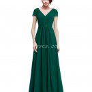 Short Sleeves V-Neckline Forest Green Chiffon Mother Of The Bride Dress