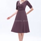 1/2 Sleeves V-Neckline Tea Length Chocolate Brown Mother Of The Groom Dress