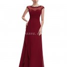 Illusion Neckline Column Floor Length Burgundy Mother Of The Groom Dress
