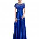 Short Sleeves Column Full Length Royal Blue Mother Of The Bride Dress With Lace