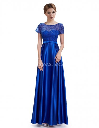 Short Sleeves Column Full Length Royal Blue Mother Of The Bride Dress With Lace Short Sleeves Column Full Length Royal Blue Mother Of The Bride Dress With Lace