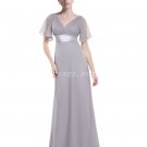 V-Neckline Short Sleeves A-line Slate Silver Bridesmaid Dress