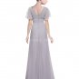 V-Neckline Short Sleeves A-line Slate Silver Bridesmaid Dress