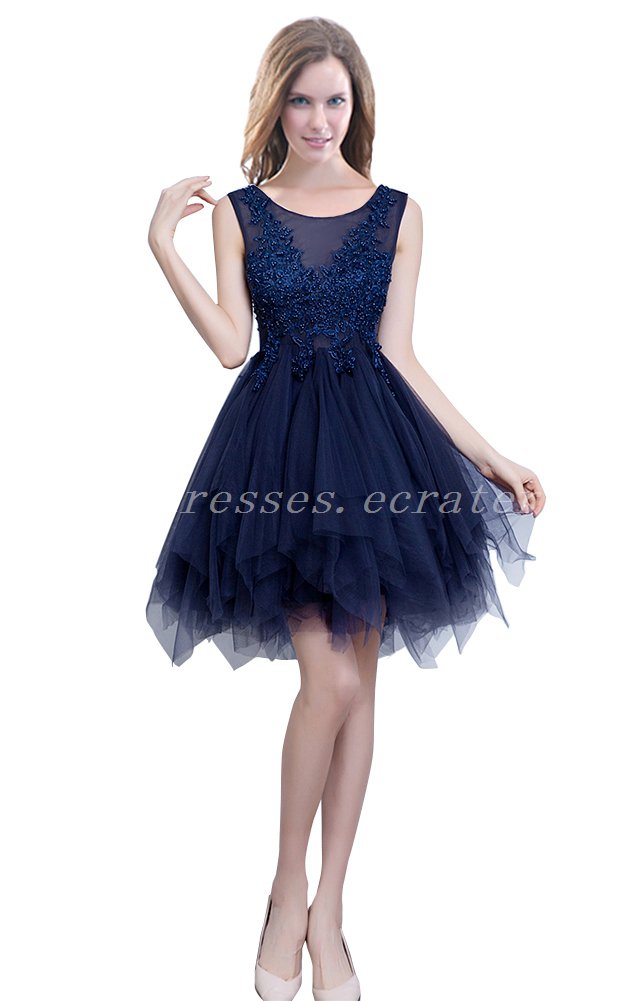 Scoop Neckline Tutu Mini Length Dark Navy Homecoming Dress