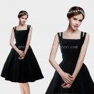 Vintage Spaghetti Straps Knee Length Black Prom Dress