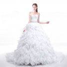 Classic Heavy Ruffled Organza Wedding Dress With Handmade Beads Belt