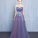 Blue And Dusty Rose Long Prom Dress With Lace Appliques