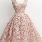 Vintage Square Neckline Dusty Rose Lace Graduation Dress