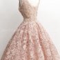 Vintage Square Neckline Dusty Rose Lace Graduation Dress
