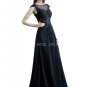 Illusion Neckline A-line Floor Length Dark Navy Engagement Evening Dress