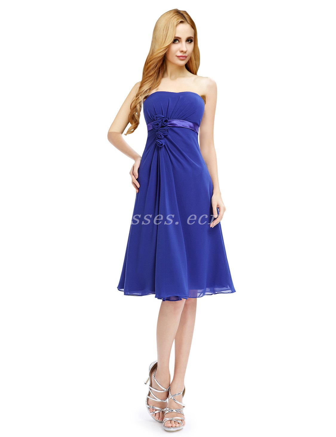 A-line Knee Length Royal Blue Bridesmaid Dress With Sash