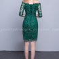 1/2 Sleeves Off Shoulder Hunter Green Lace Wedding Guest Dress