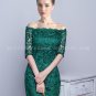 1/2 Sleeves Off Shoulder Hunter Green Lace Wedding Guest Dress