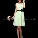Lovely Knee Length Mint Green Chiffon Bridesmaid Dress With Black Sash