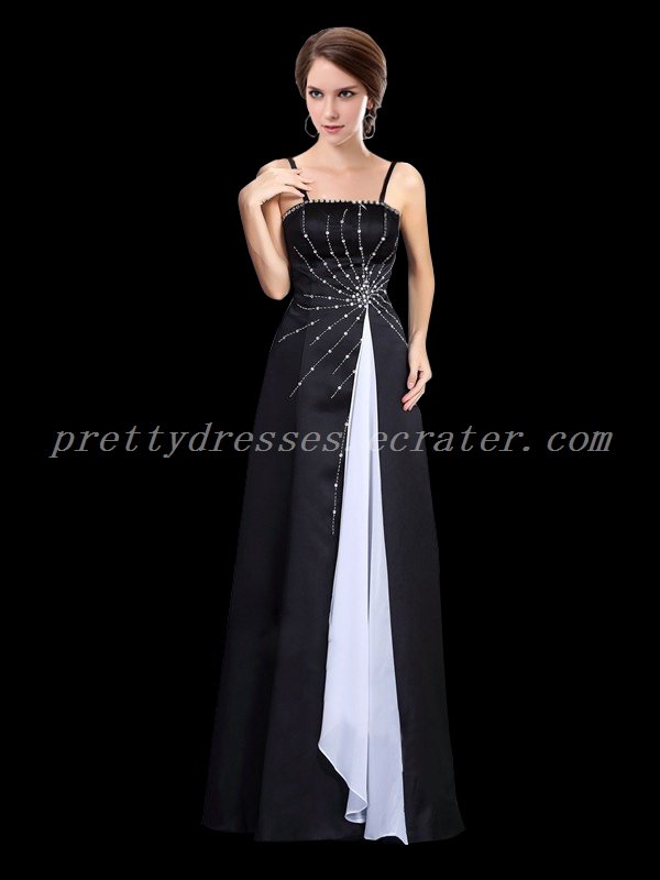 Modest Spaghetti Straps Black And White Mother Of The Bride Dress With Beads