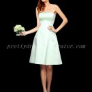 Simple Short Length Sage Colored Satin Bridesmaid Dress