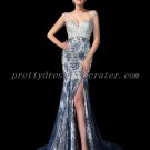 Sexy Deep V-Neckline Mermaid Navy Blue Lace Evening Dress